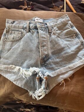 superdown Light Wash High-Waist Distressed Denim Shorts